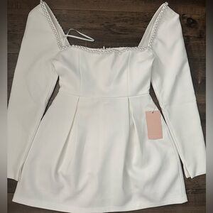 White long sleeve Mini Pearl Dress